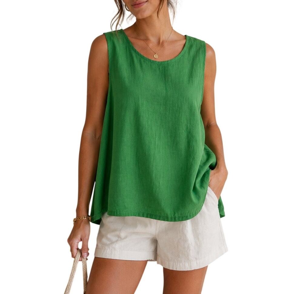 Flax Women's Linen Oversized Boxy Top Kelly Green Large Coastal Lagenlook